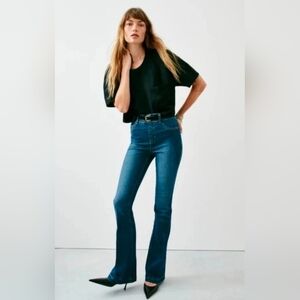 NWOT SPANX 21164R Blue Denim Core Shaping Pull On Wide Leg Flare Jeans Sz XL TG